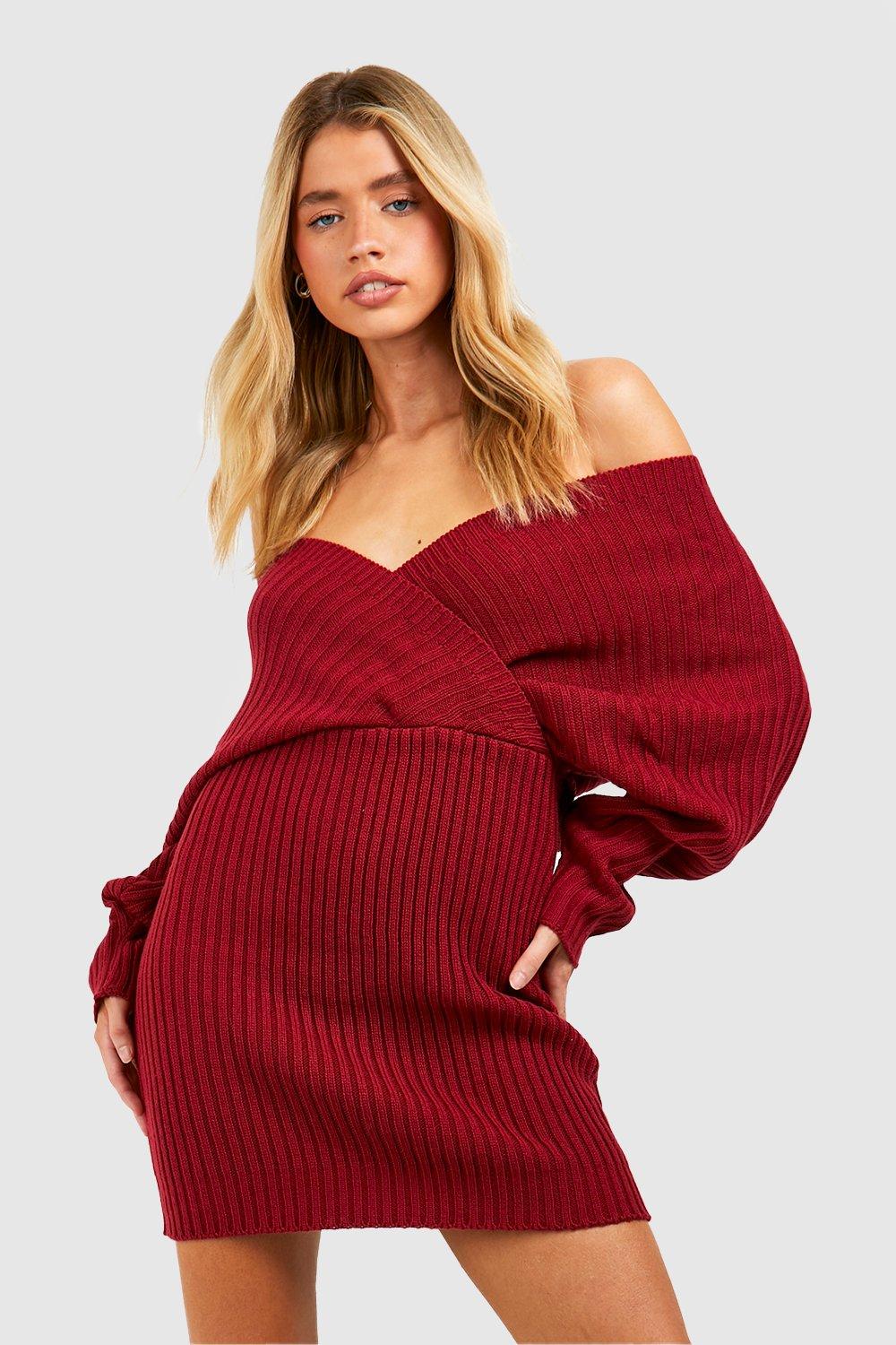 Off The Shoulder Rib Knit Dress